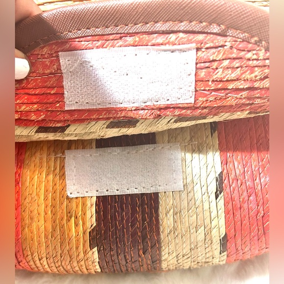 Brown Tan Orange Gold Handmade Boho Straw Crossbody Purse Bag - Picture 5 of 8